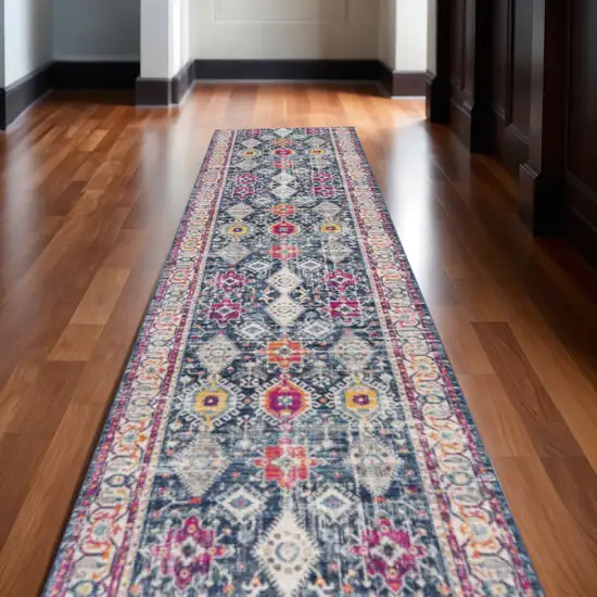 14' Blue And Beige Southwestern Runner Rug Photo 1