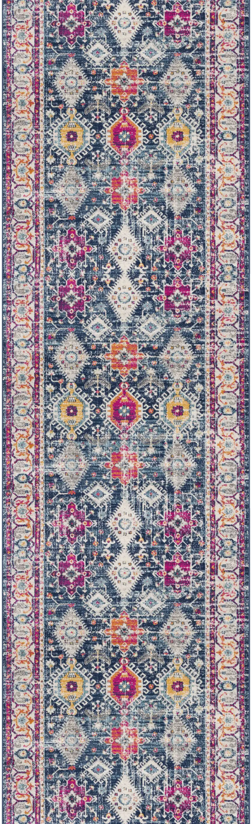 14' Blue And Beige Southwestern Runner Rug Photo 2