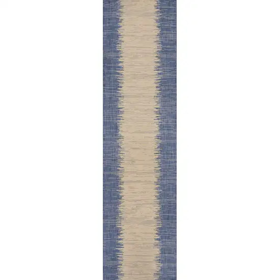 10' Blue And Beige Striped Indoor Outdoor Runner Rug Photo 4