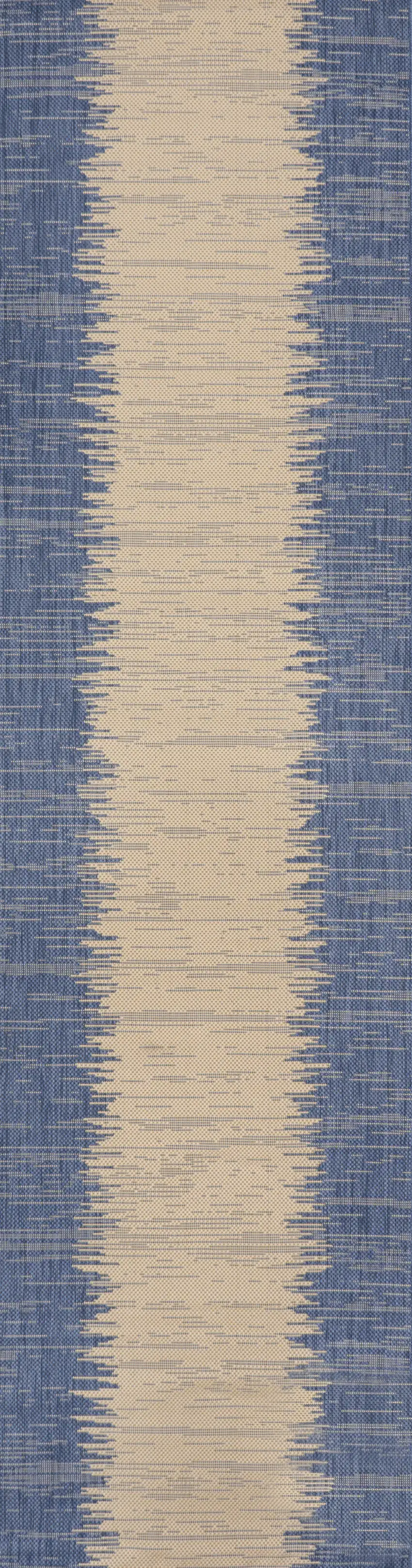 10' Blue And Beige Striped Indoor Outdoor Runner Rug Photo 4