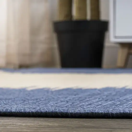 10' Blue And Beige Striped Indoor Outdoor Runner Rug Photo 8