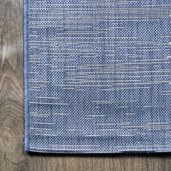 10' Blue And Beige Striped Indoor Outdoor Runner Rug Photo 9