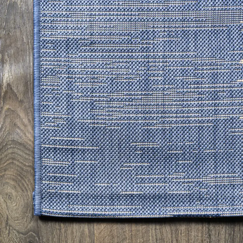 10' Blue And Beige Striped Indoor Outdoor Runner Rug Photo 9