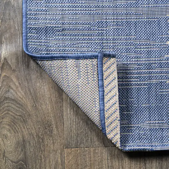 8' Blue And Beige Striped Indoor Outdoor Runner Rug Photo 8