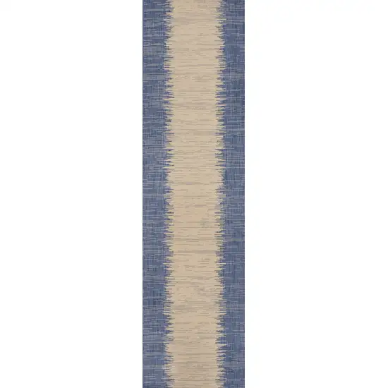 8' Blue And Beige Striped Indoor Outdoor Runner Rug Photo 2