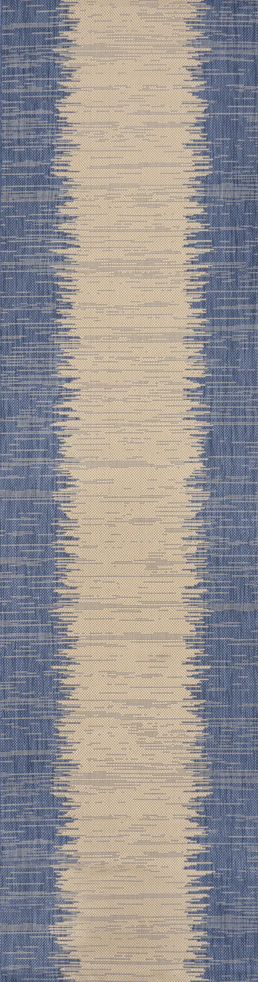 8' Blue And Beige Striped Indoor Outdoor Runner Rug Photo 2