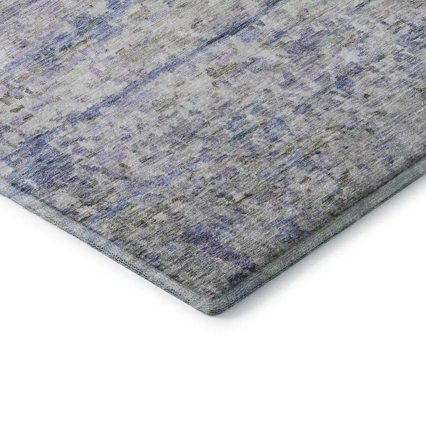 8' Blue And Beige Striped Washable Round Rug With UV Protection Photo 6