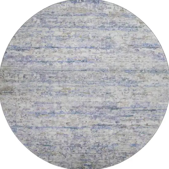 8' Blue And Beige Striped Washable Round Rug With UV Protection Photo 3