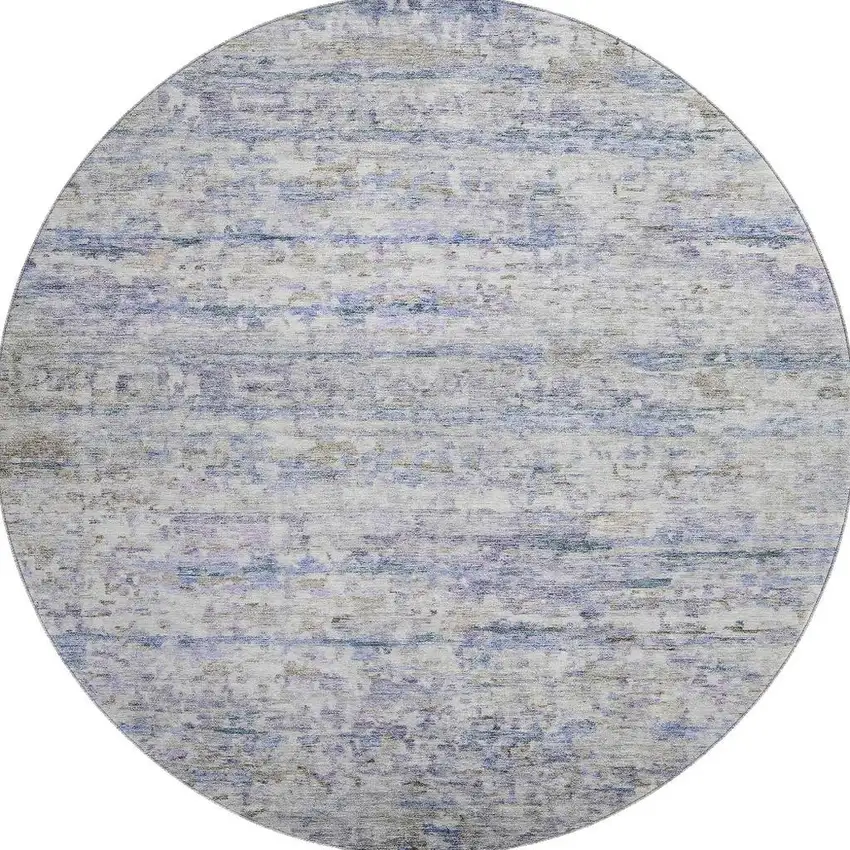 8' Blue And Beige Striped Washable Round Rug With UV Protection Photo 3