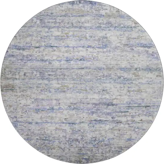 8' Blue And Beige Striped Washable Round Rug With UV Protection Photo 1