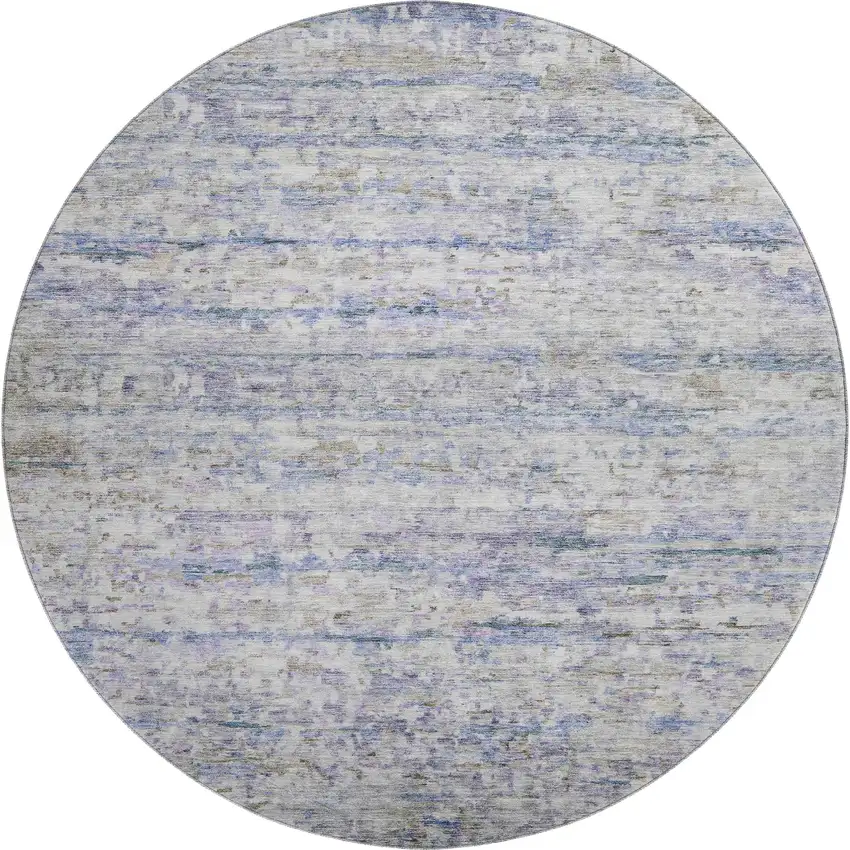 8' Blue And Beige Striped Washable Round Rug With UV Protection Photo 1