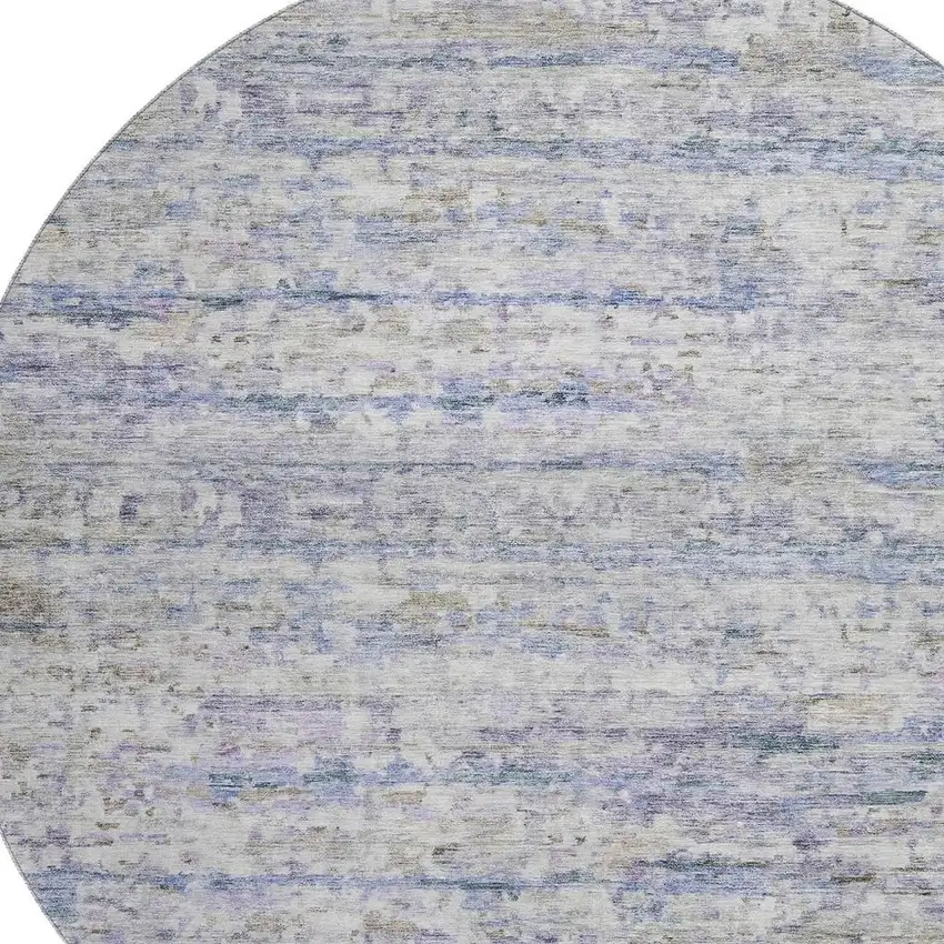 8' Blue And Beige Striped Washable Round Rug With UV Protection Photo 2