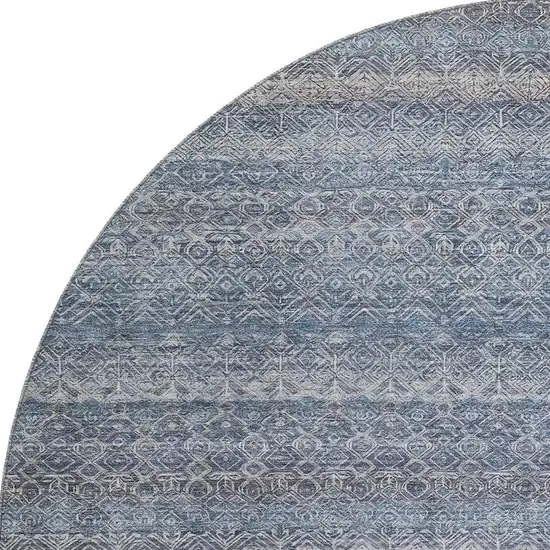 8' Blue And Beige Striped Washable Round Rug With UV Protection Photo 4