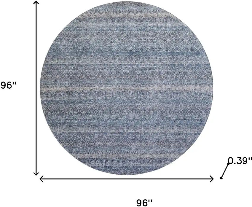 8' Blue And Beige Striped Washable Round Rug With UV Protection Photo 8