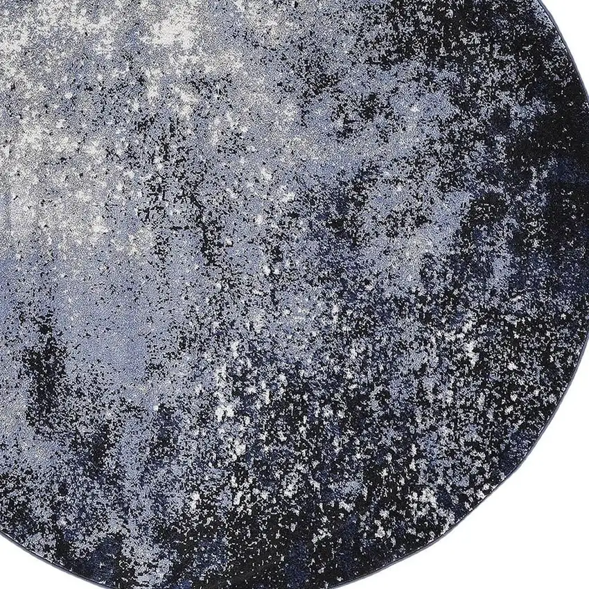 4' Blue And Black Abstract Round Rug Photo 4