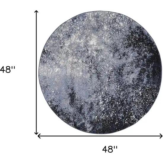 4' Blue And Black Abstract Round Rug Photo 3