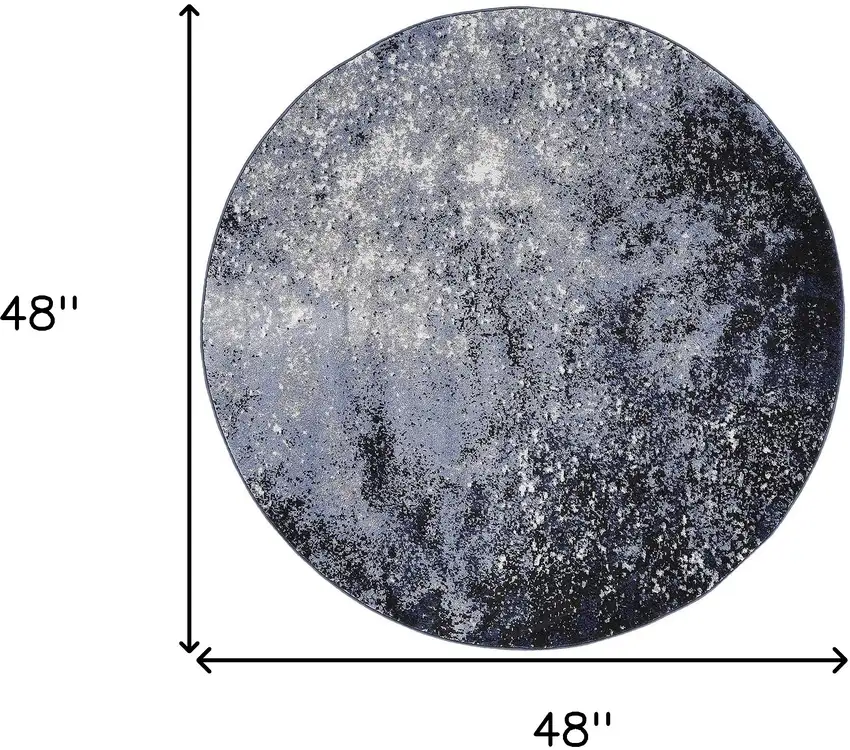4' Blue And Black Abstract Round Rug Photo 3