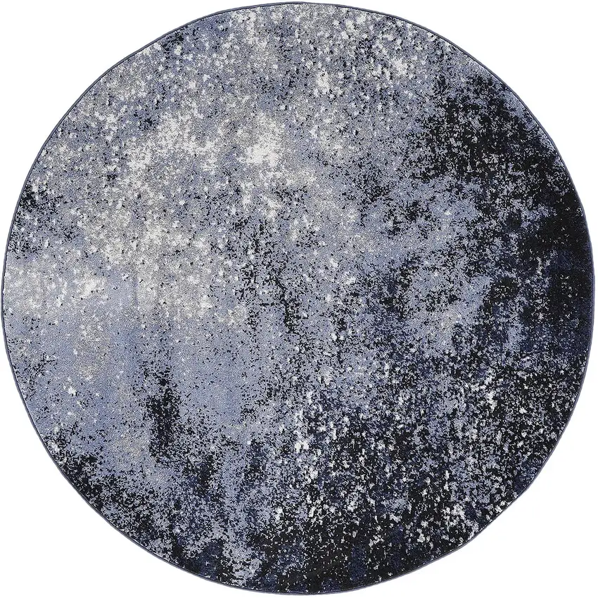 4' Blue And Black Abstract Round Rug Photo 2