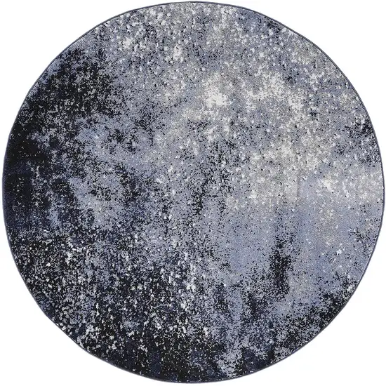 4' Blue And Black Abstract Round Rug Photo 3