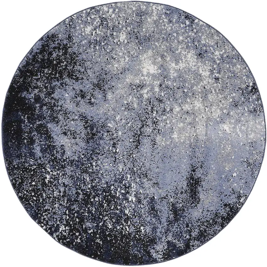 4' Blue And Black Abstract Round Rug Photo 3