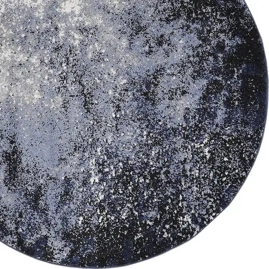 4' Blue And Black Abstract Round Rug Photo 8
