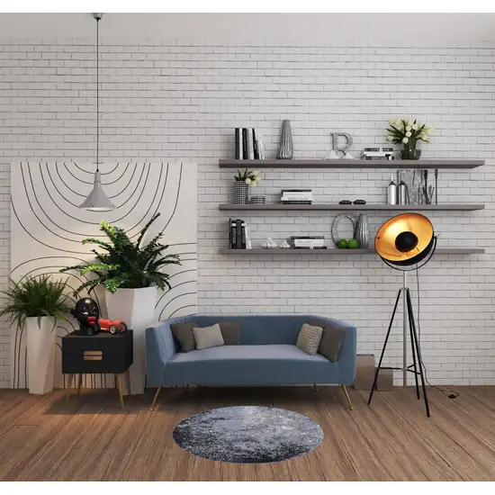 4' Blue And Black Abstract Round Rug Photo 1