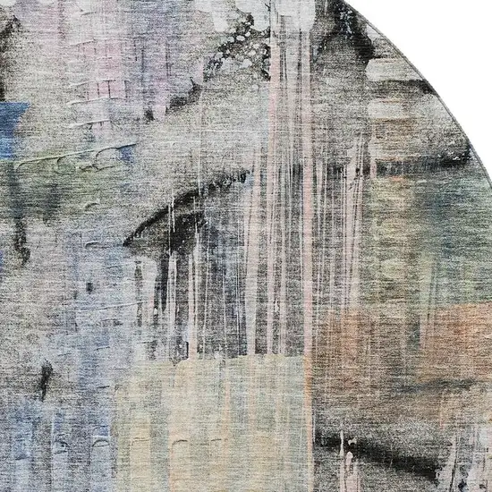 8' Blue And Black Abstract Washable Round Rug With UV Protection Photo 3