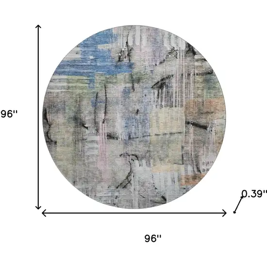 8' Blue And Black Abstract Washable Round Rug With UV Protection Photo 8