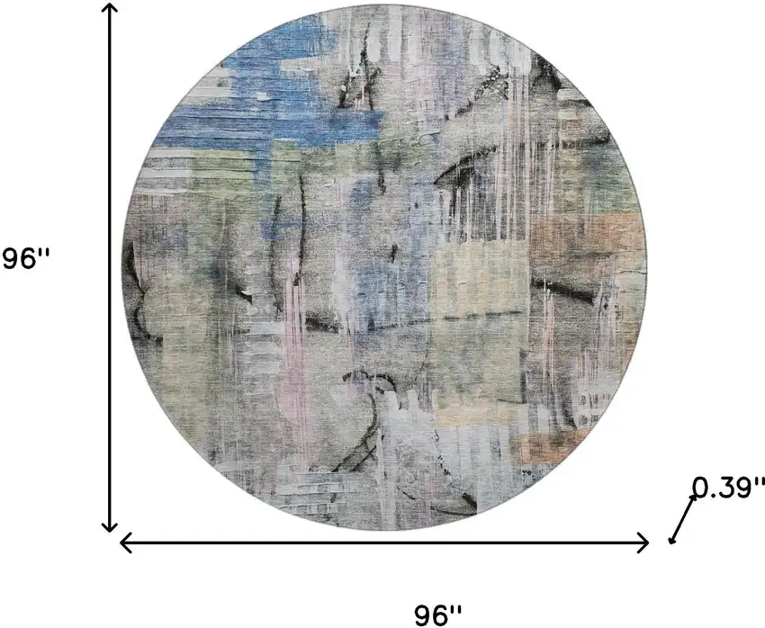 8' Blue And Black Abstract Washable Round Rug With UV Protection Photo 8