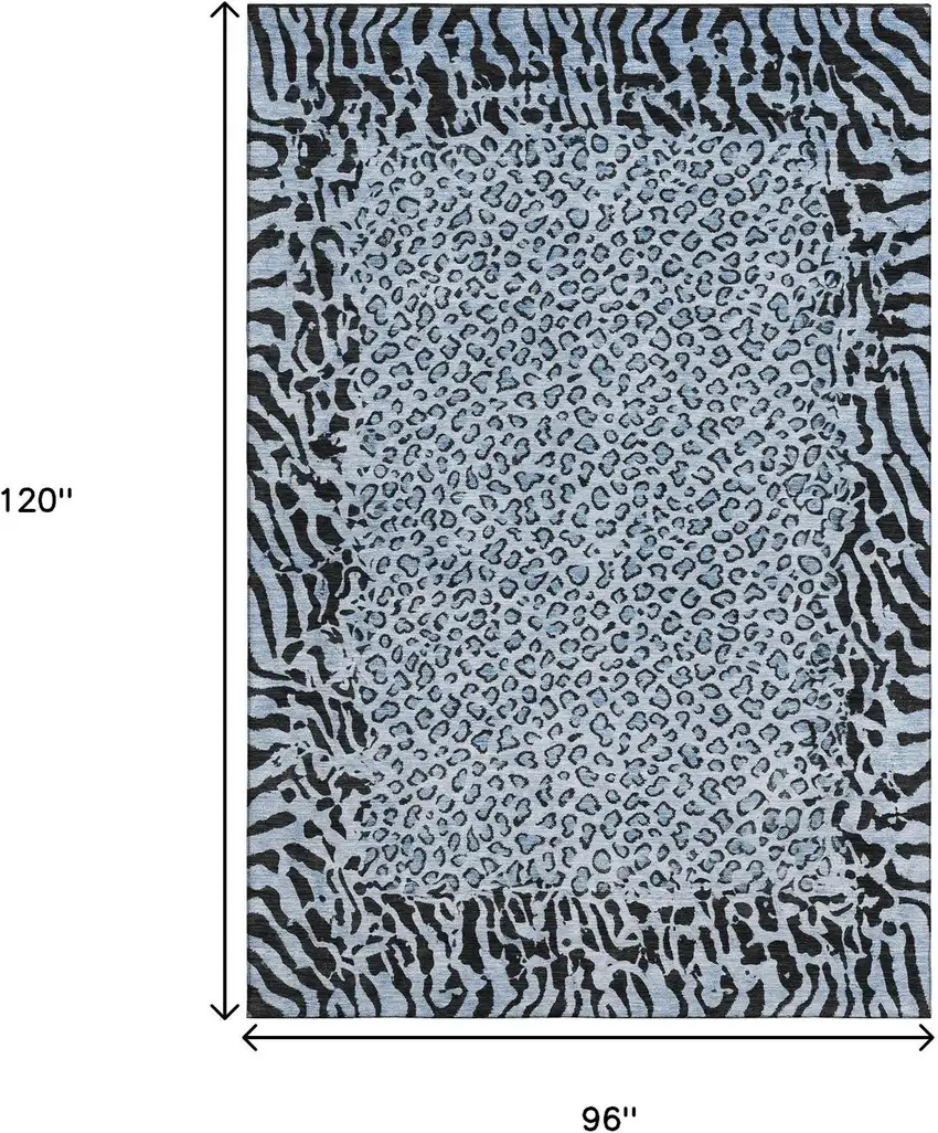 8' Blue And Black Animal Print Washable Area Rug With UV Protection Photo 6