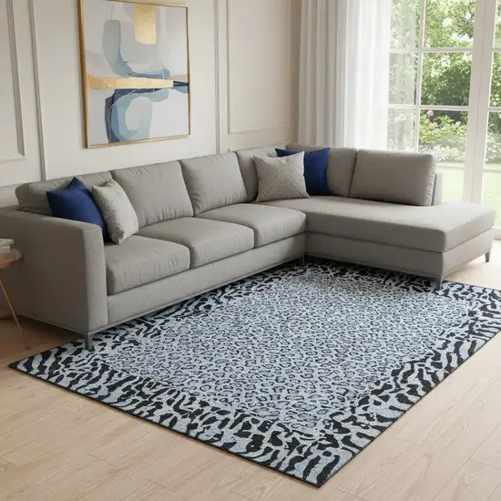 8' Blue And Black Animal Print Washable Area Rug With UV Protection Photo 2