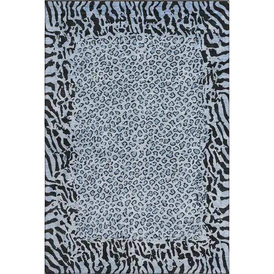 8' Blue And Black Animal Print Washable Area Rug With UV Protection Photo 1