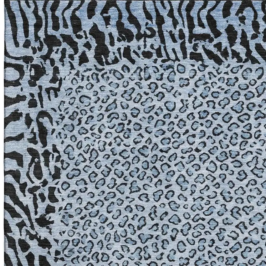 8' Blue And Black Animal Print Washable Area Rug With UV Protection Photo 2