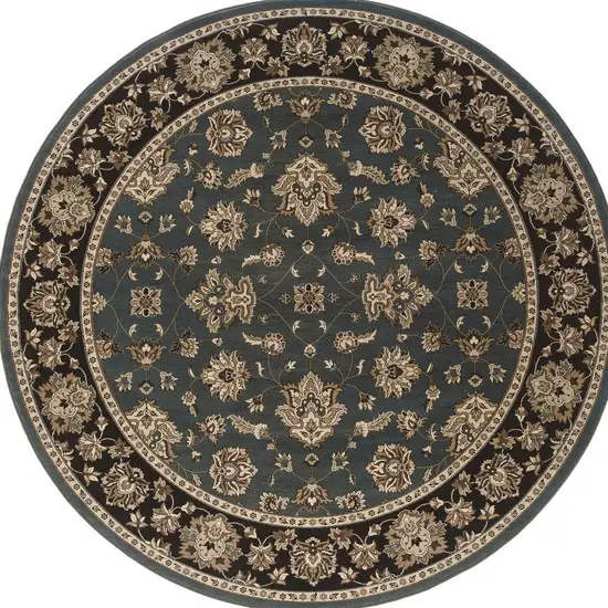 8' Blue And Black Floral Round Rug Photo 4