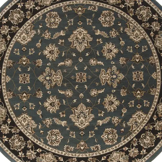 8' Blue And Black Floral Round Rug Photo 5