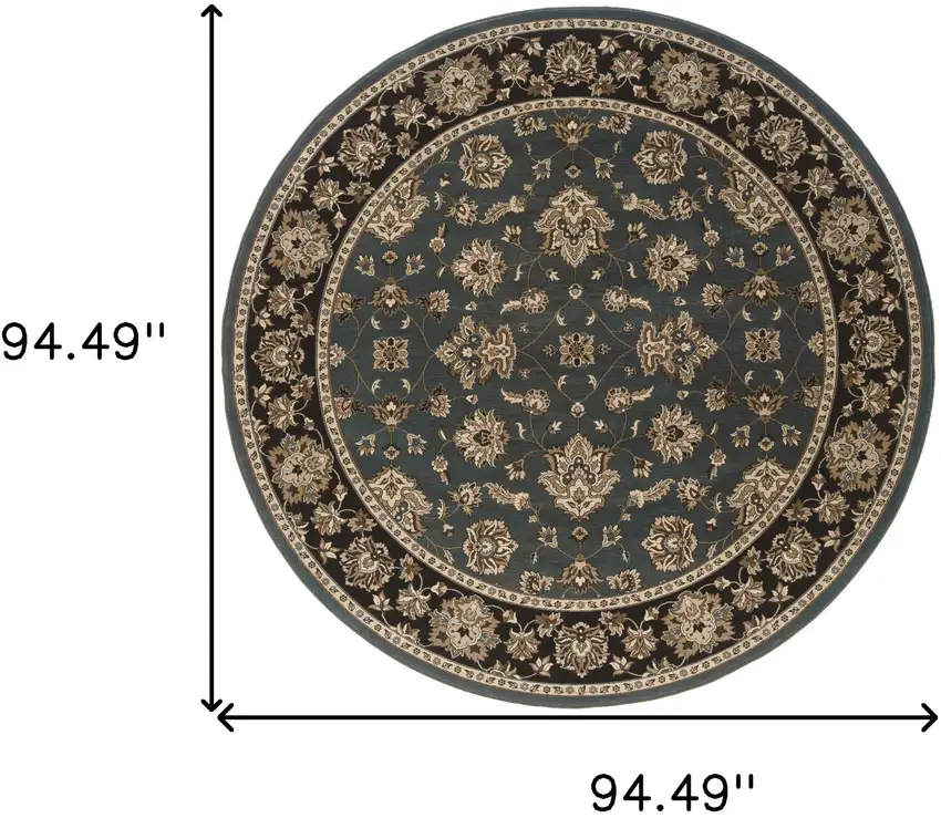 8' Blue And Black Floral Round Rug Photo 3