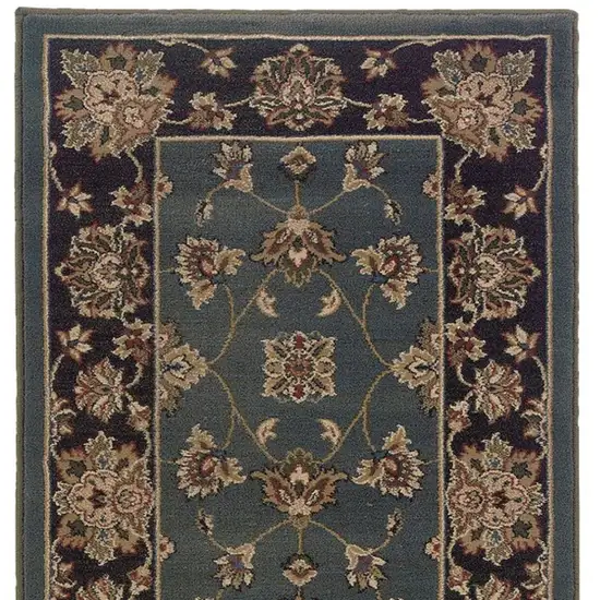 8' Blue And Black Floral Runner Rug Photo 4