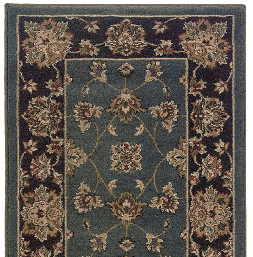8' Blue And Black Floral Runner Rug Photo 4