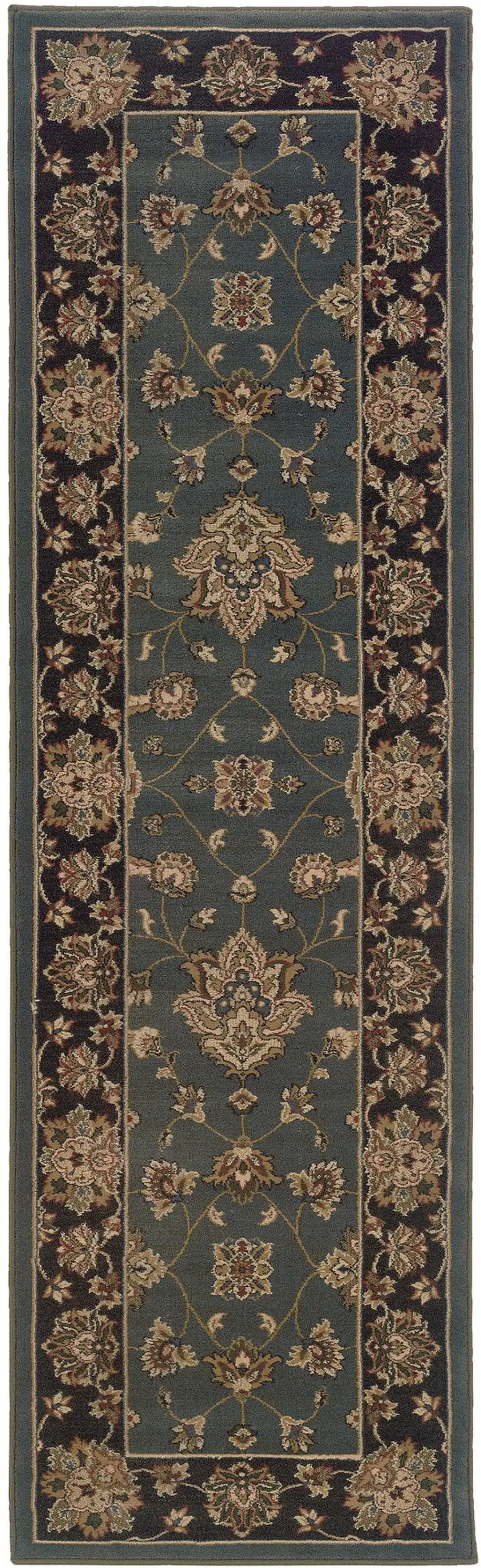 8' Blue And Black Floral Runner Rug Photo 2