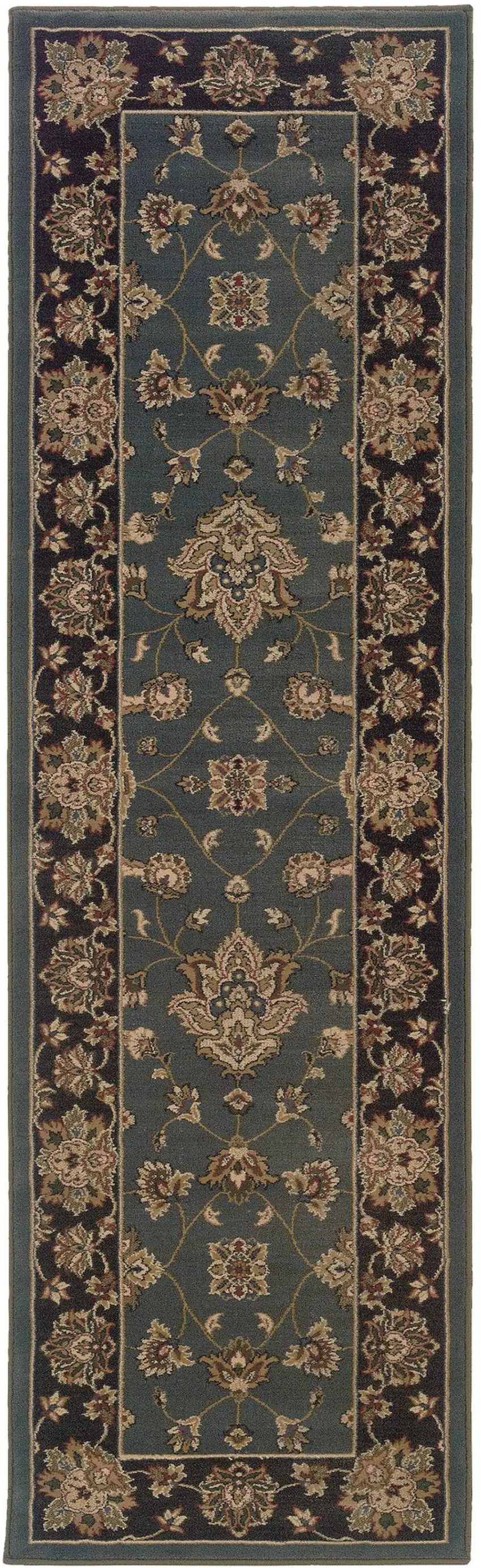 8' Blue And Black Floral Runner Rug Photo 5