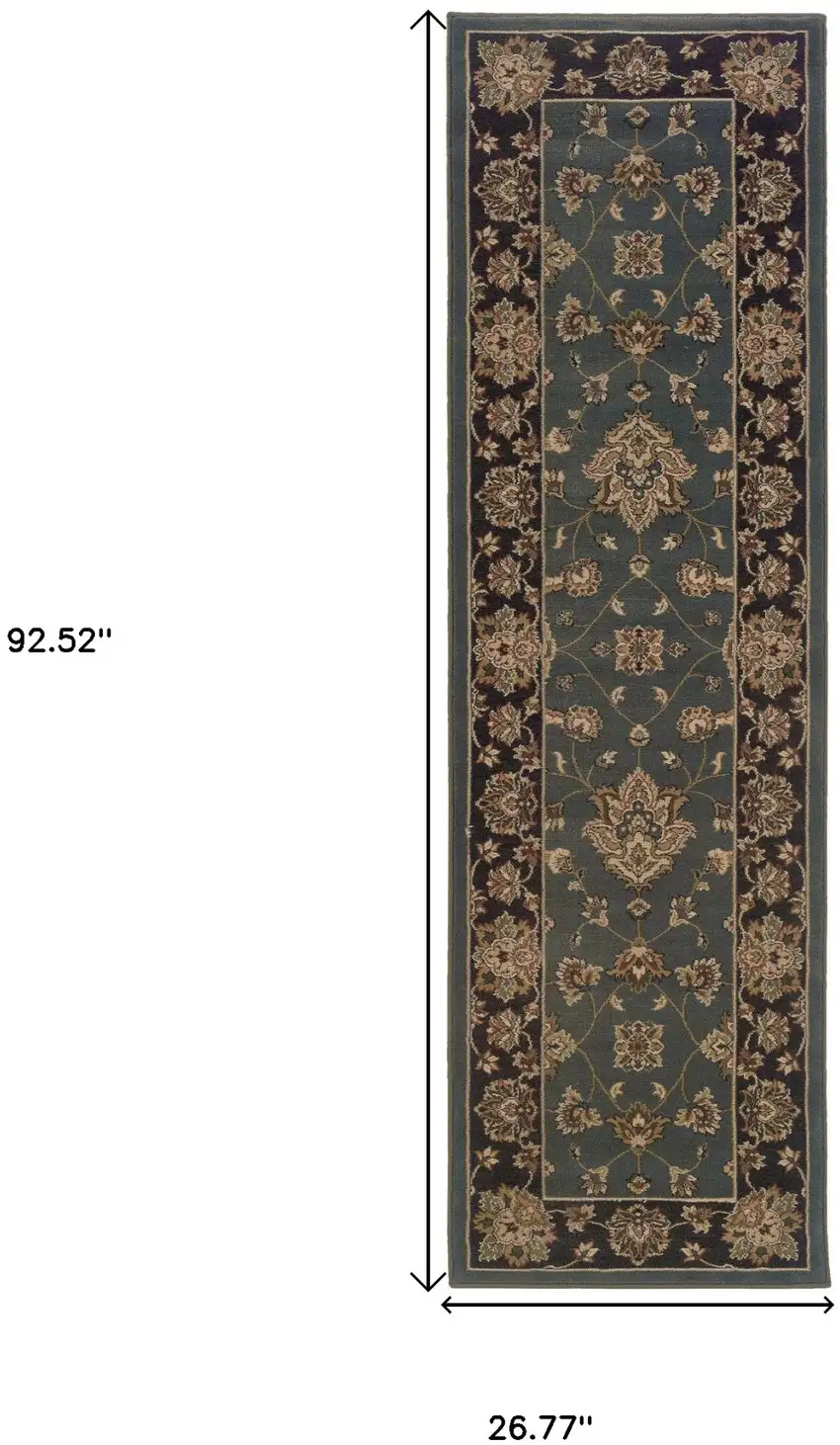 8' Blue And Black Floral Runner Rug Photo 3
