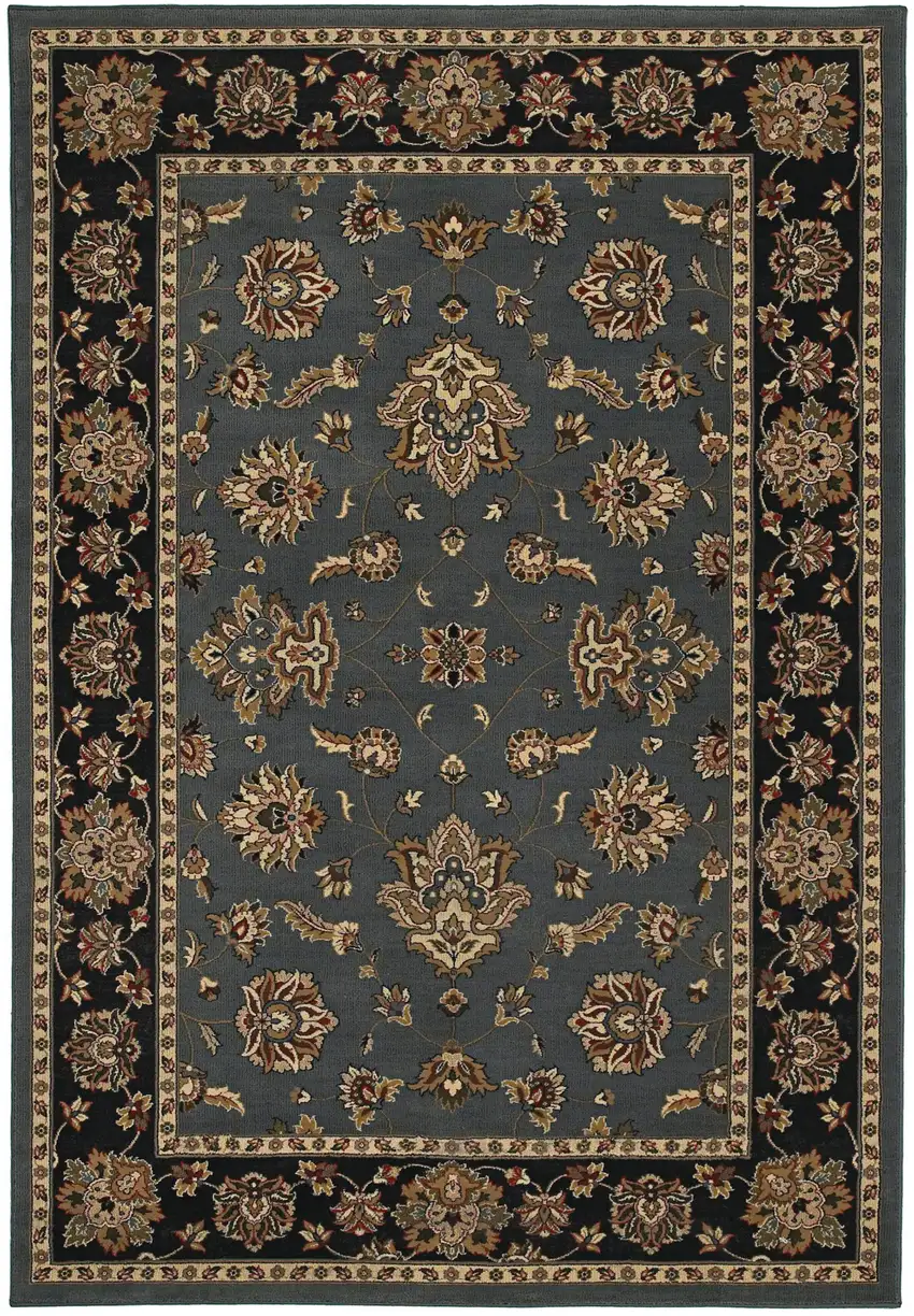 8' Blue And Black Floral Square Rug Photo 5