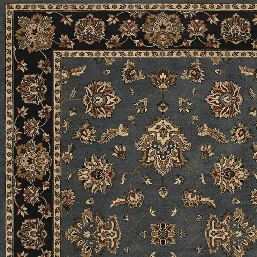 8' Blue And Black Floral Square Rug Photo 4