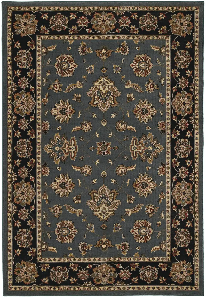 8' Blue And Black Floral Square Rug Photo 2