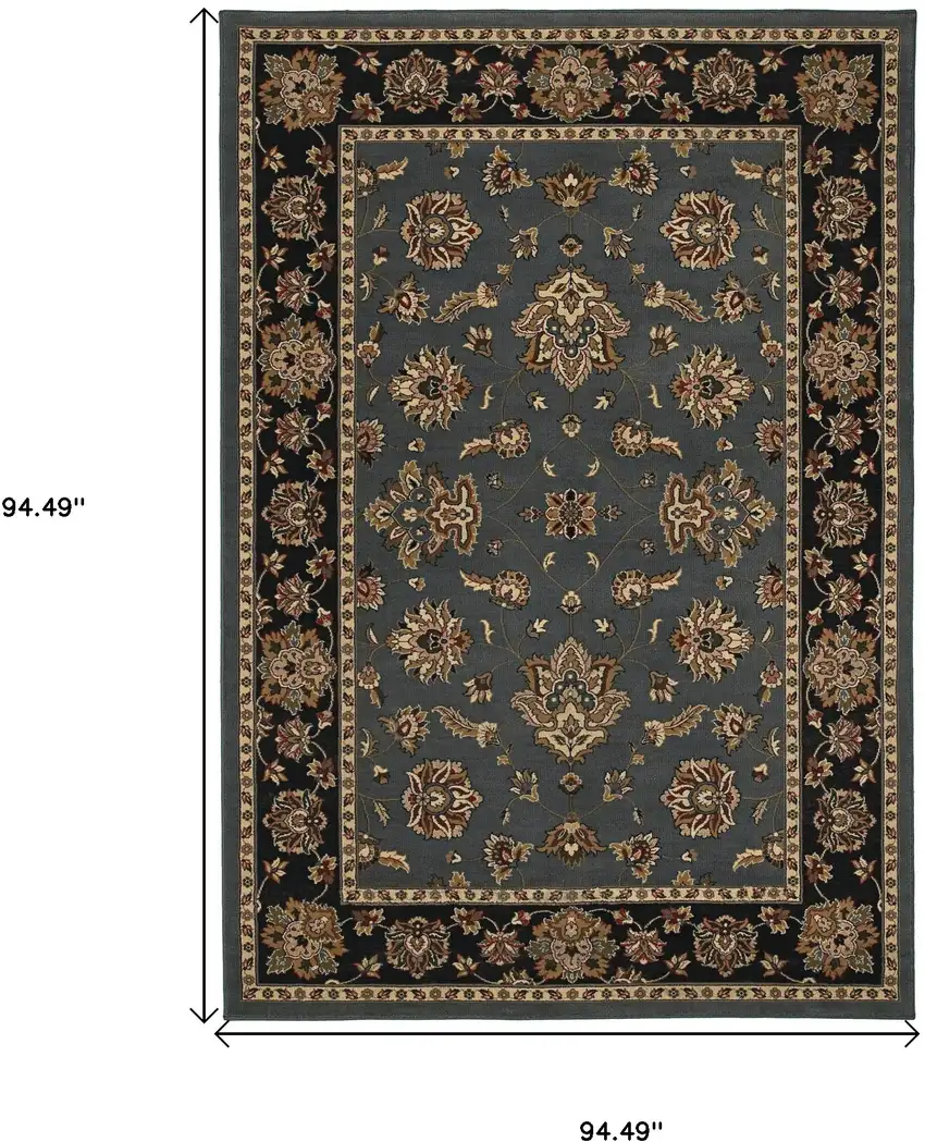 8' Blue And Black Floral Square Rug Photo 3