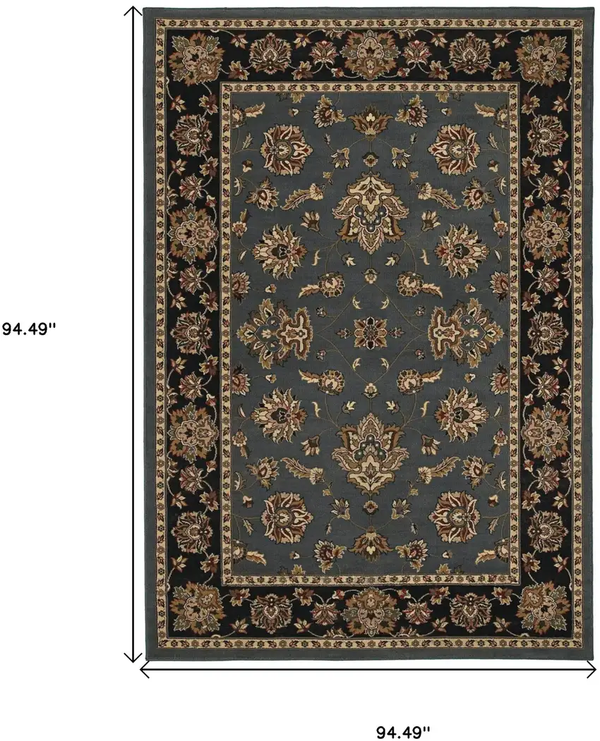 8' Blue And Black Floral Square Rug Photo 3