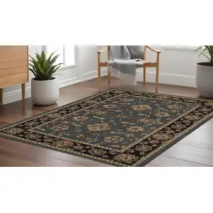 Photo of 8' Blue And Black Floral Square Rug