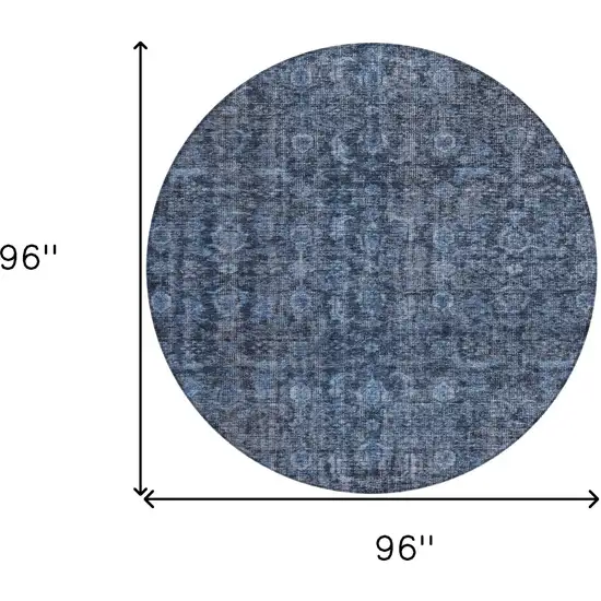 8' Blue And Black Round Damask Washable Indoor Outdoor Area Rug Photo 9