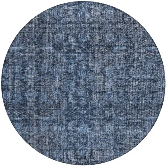 8' Blue And Black Round Damask Washable Indoor Outdoor Area Rug Photo 2