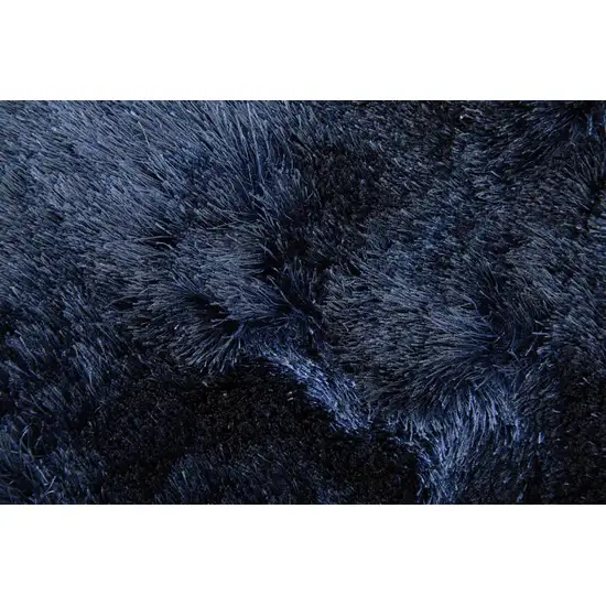 8' Blue and Black Shag Hand Tufted Round Rug Photo 7